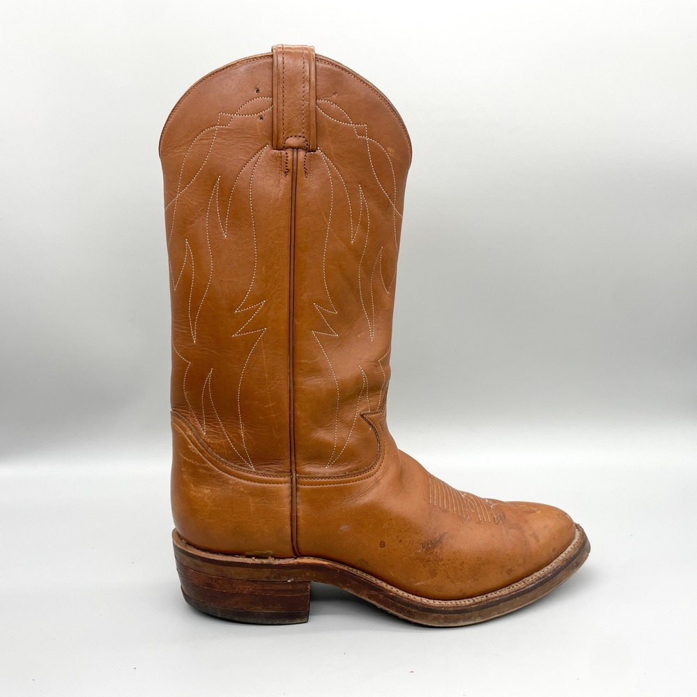 VTG Tony Lama Mens 10 E Tan Leather Western Cowboy Boots Ranch Rugged 4013 USA